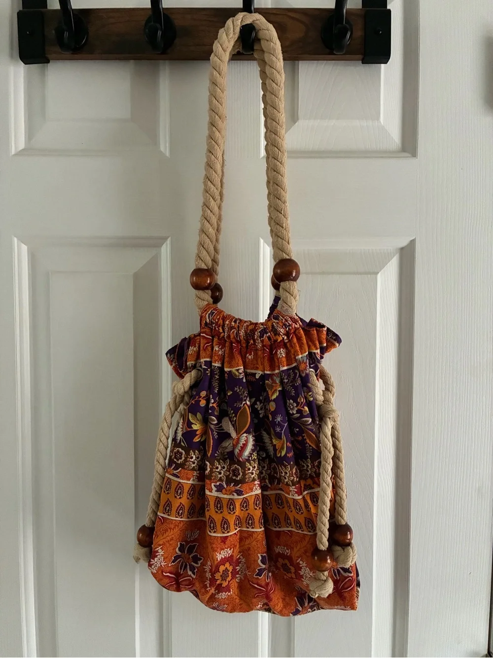 Orange and Purple Drawstring Hobo Bag